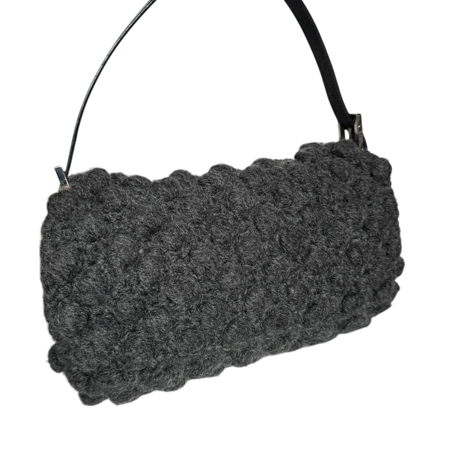 Fendi Knit Wool Shoulder Baguette Bag in Grey / Black / Silver - Image 4