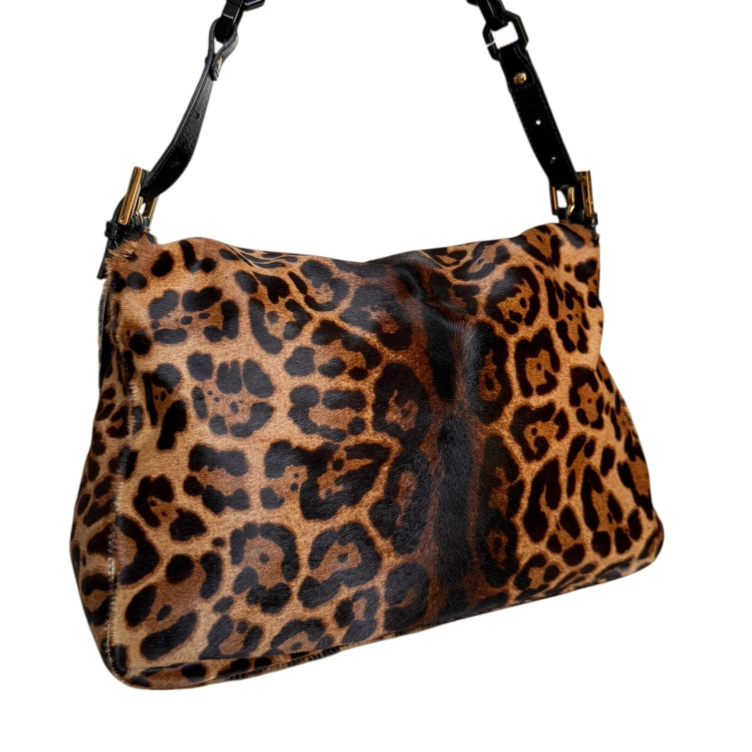 Fendi Leopard Print Calfskin XL Mamma Shoulder Baguette Bag in Brown / Black / Gold - Image 4