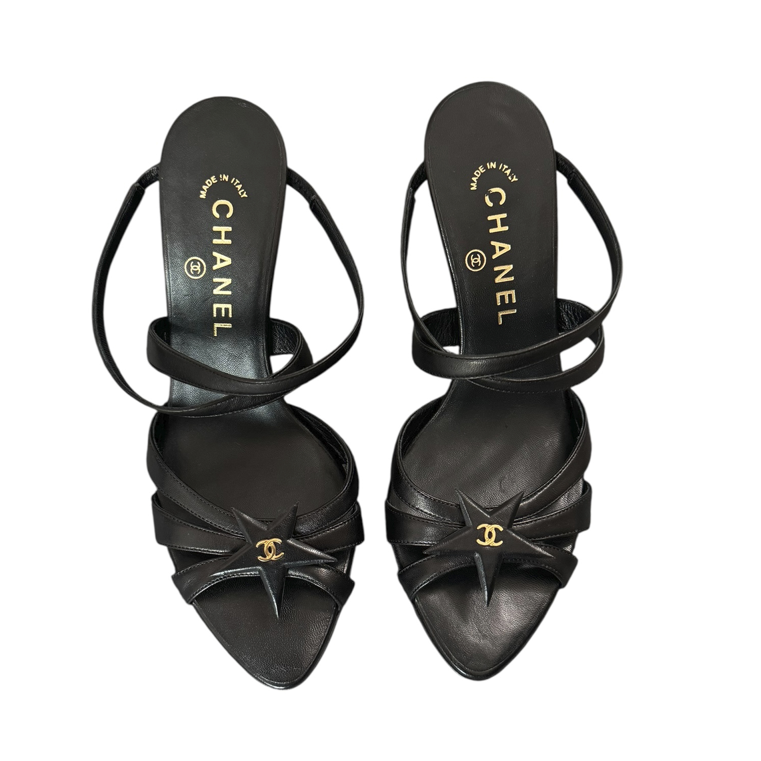 Chanel Star Logo Wraparound Heels in Black / Gold UK 4 - Image 3