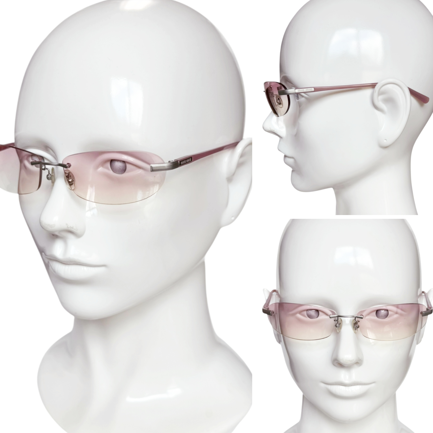 Miu Miu Logo Rimless Oval Sunglasses in Baby Pink / Silver - Image 4