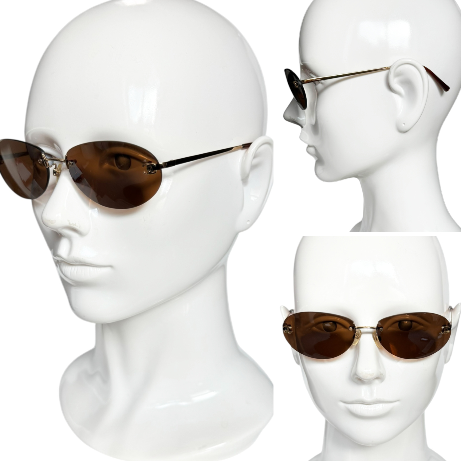 Chanel Logo Rimless Sunglasses in Brown / Gold - Image 4