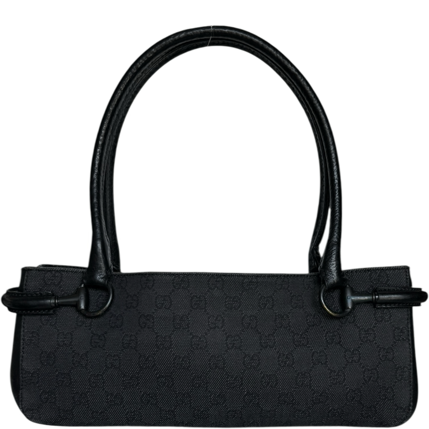 Vintage Gucci Monogram Horsebit Shoulder Bag in Black | NITRYL