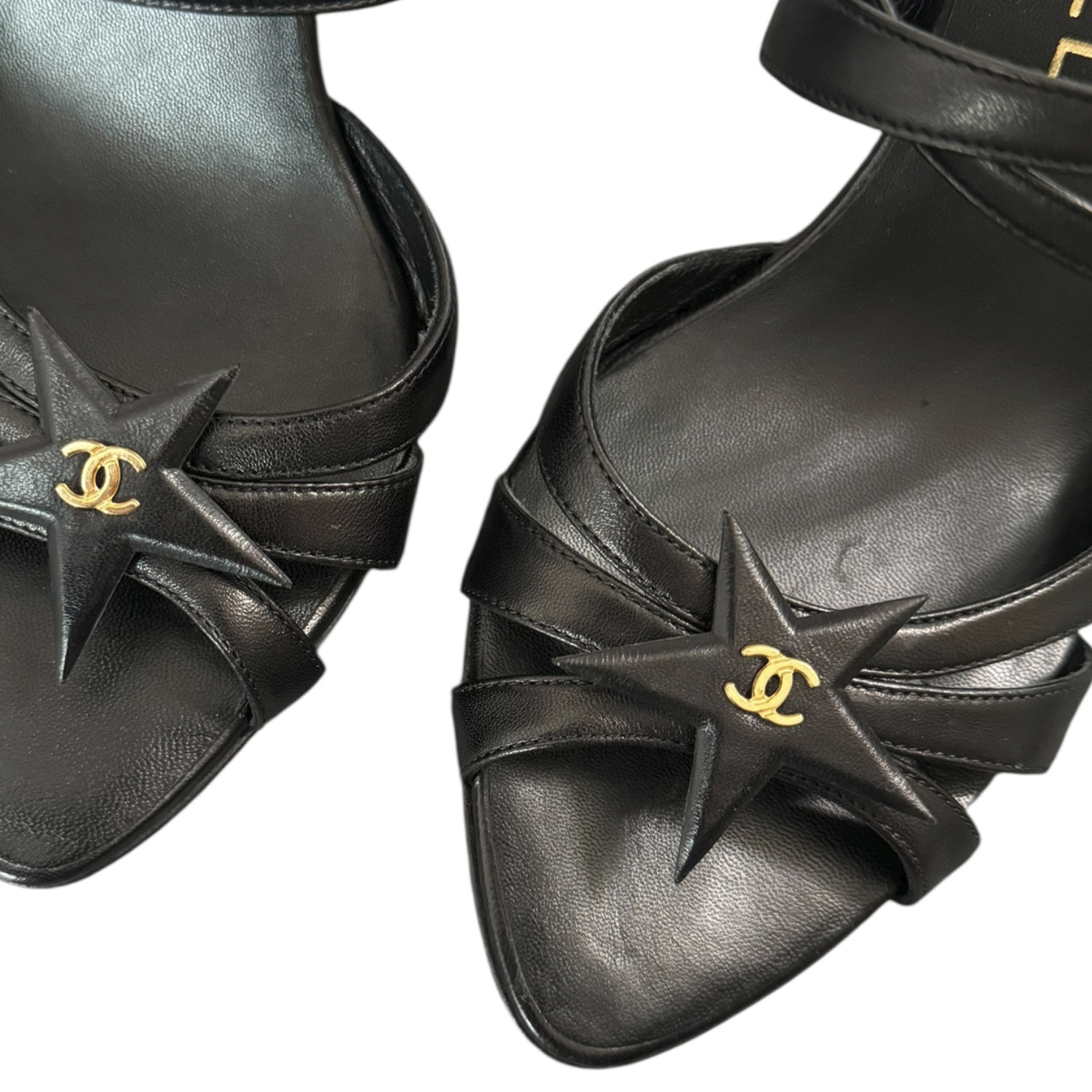Chanel Star Logo Wraparound Heels in Black / Gold UK 4 - Image 5