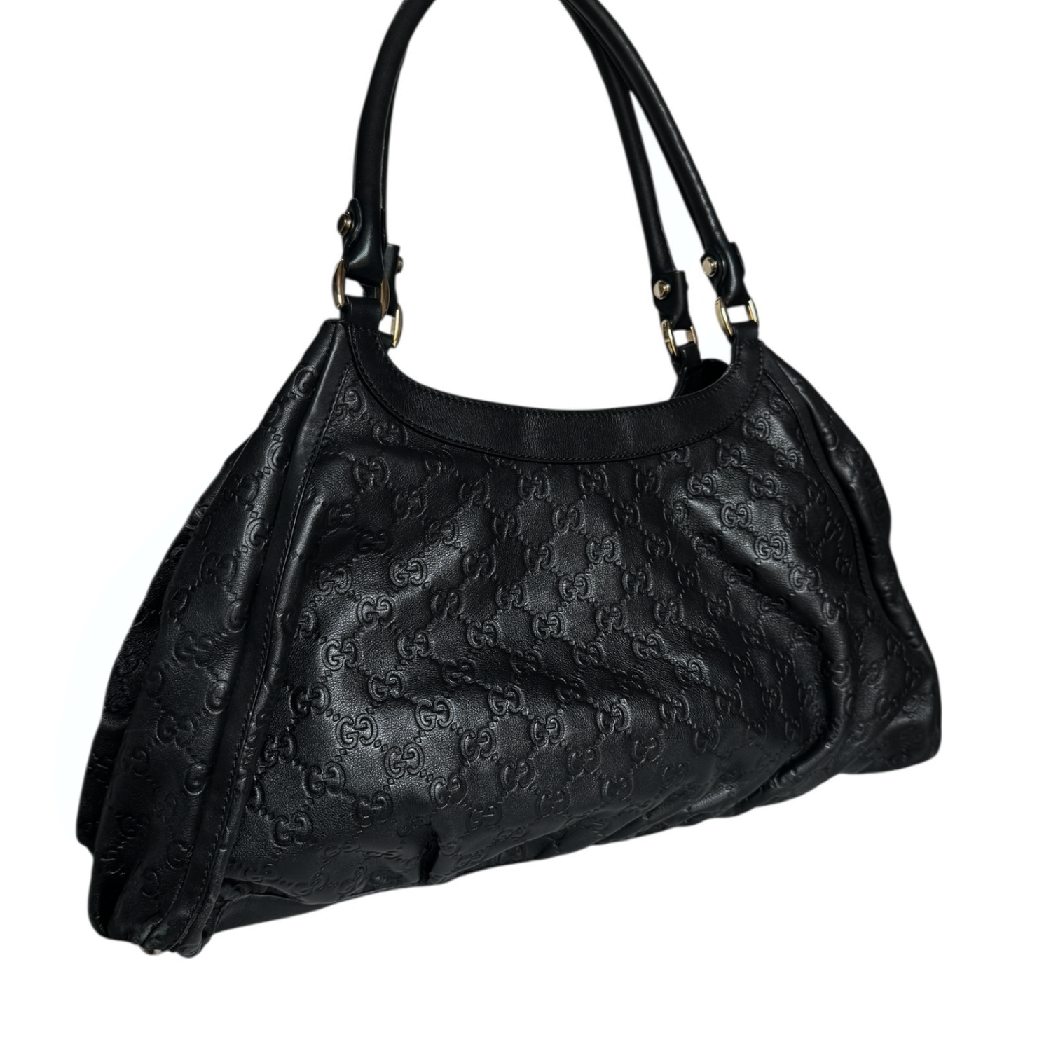 Gucci Monogram D Ring Leather Hobo Shoulder Bag in Black / Gold - Image 4