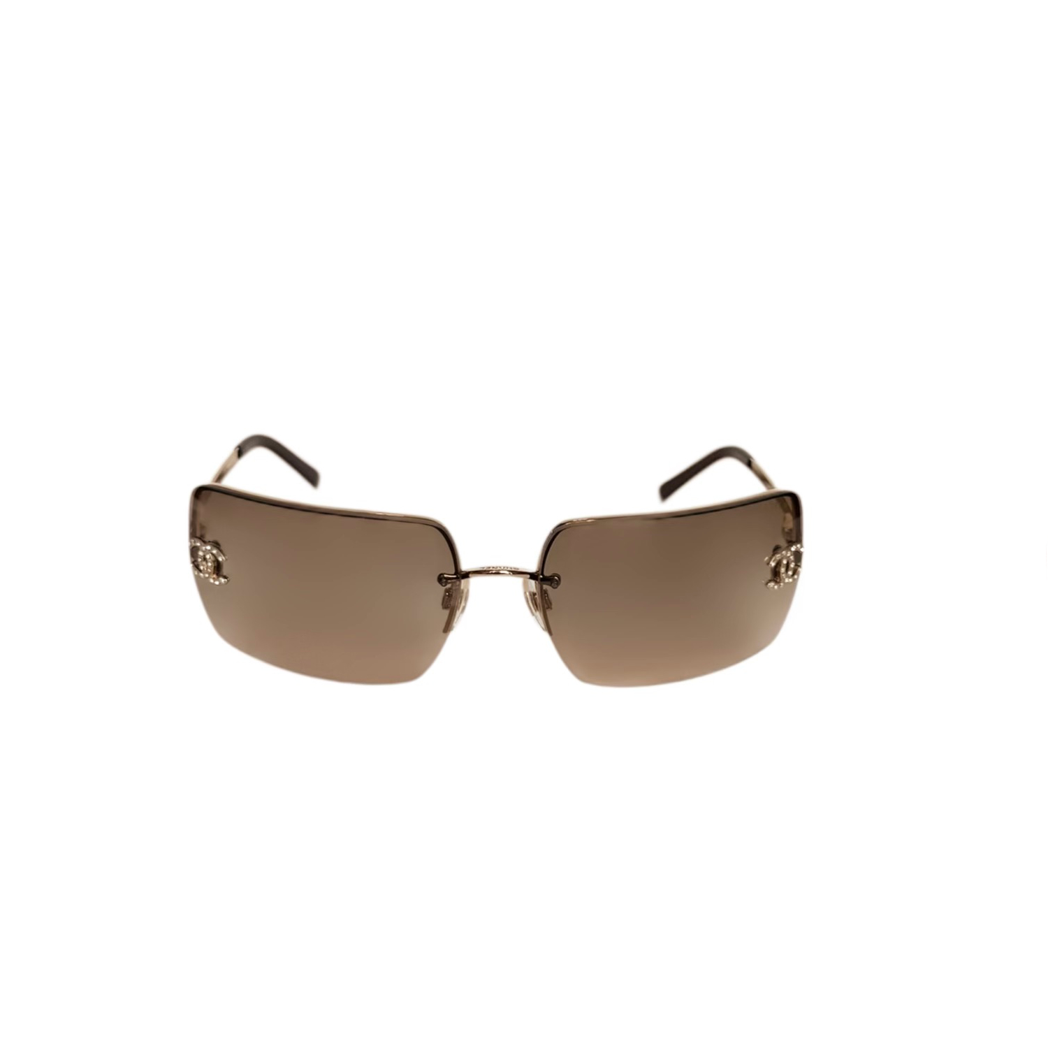 Chanel Diamante Logo Rimless Sunglasses in Brown / Gold - Image 2
