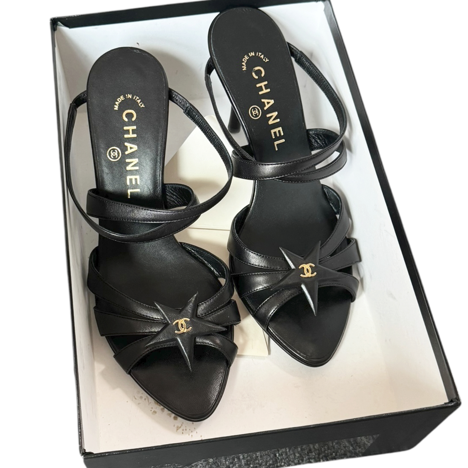 Chanel Star Logo Wraparound Heels in Black / Gold UK 4 - Image 7