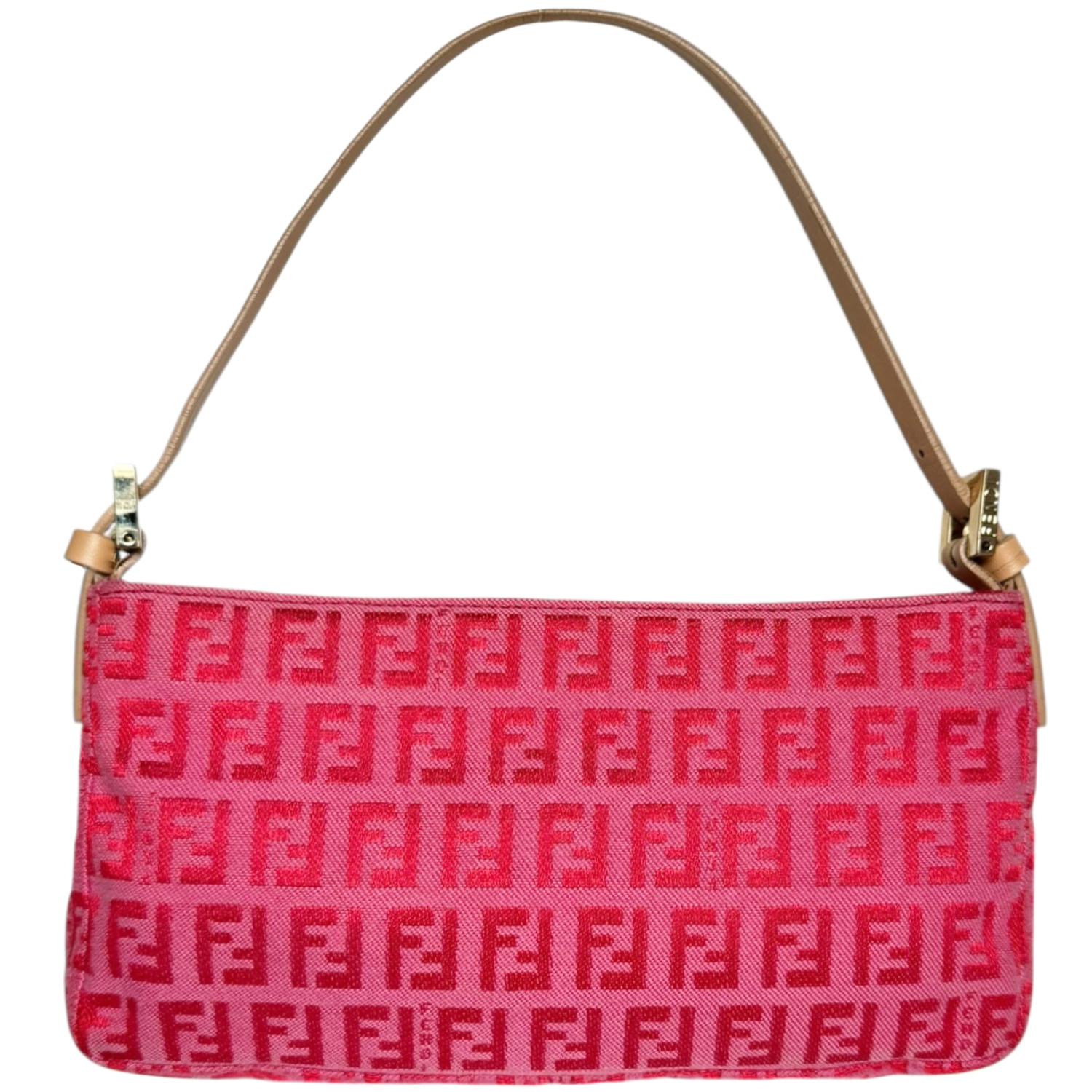 Vintage Fendi Monogram Mini Pochette Shoulder Bag in Hot Pink / Tan | NITRYL