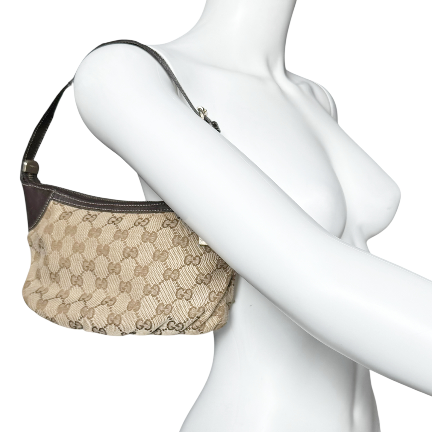 Gucci Monogram Pleat Mini Shoulder Bag in Beige / Brown - Image 8
