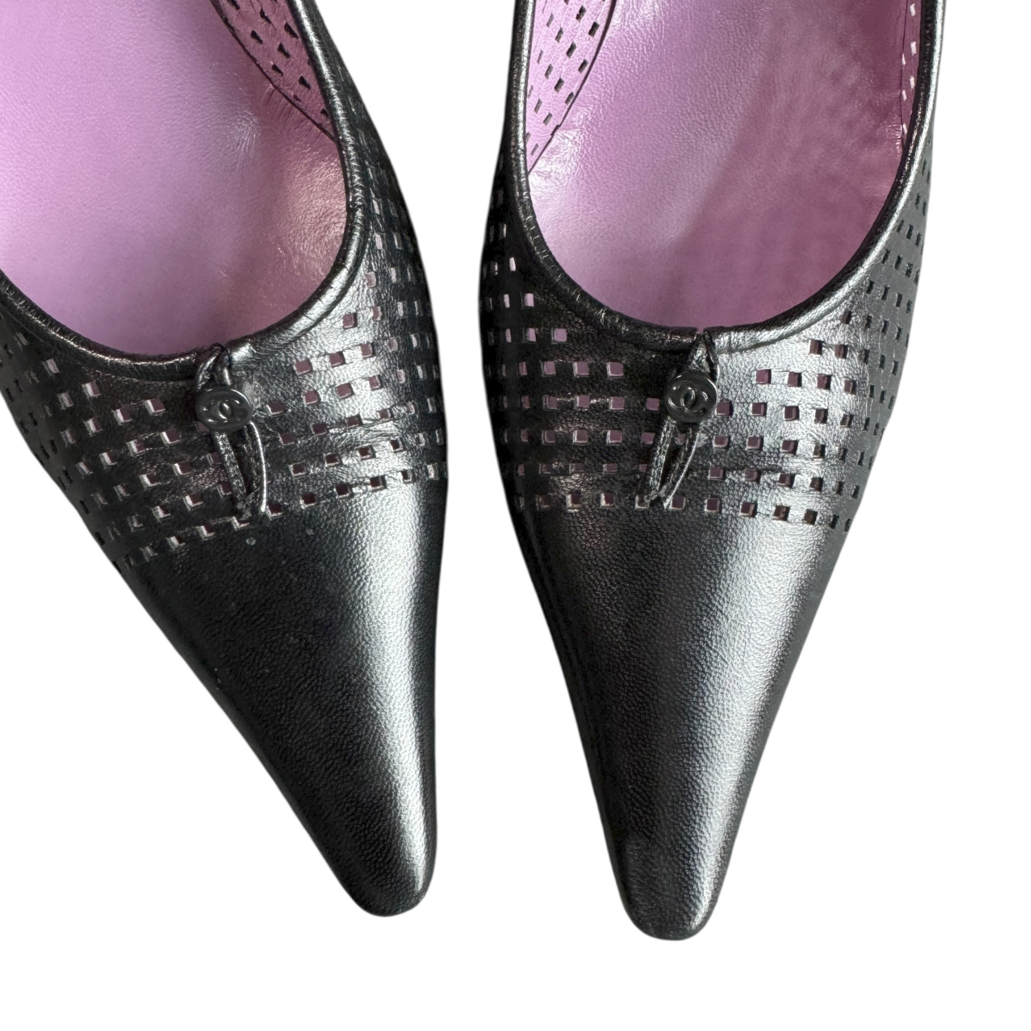 Chanel Logo Perforated Heels in Black UK 4 - Image 3