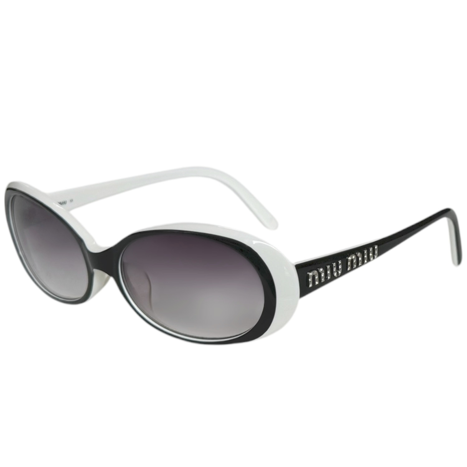 Vintage Miu Miu Diamante Logo Sunglasses in White / Black | NITRYL