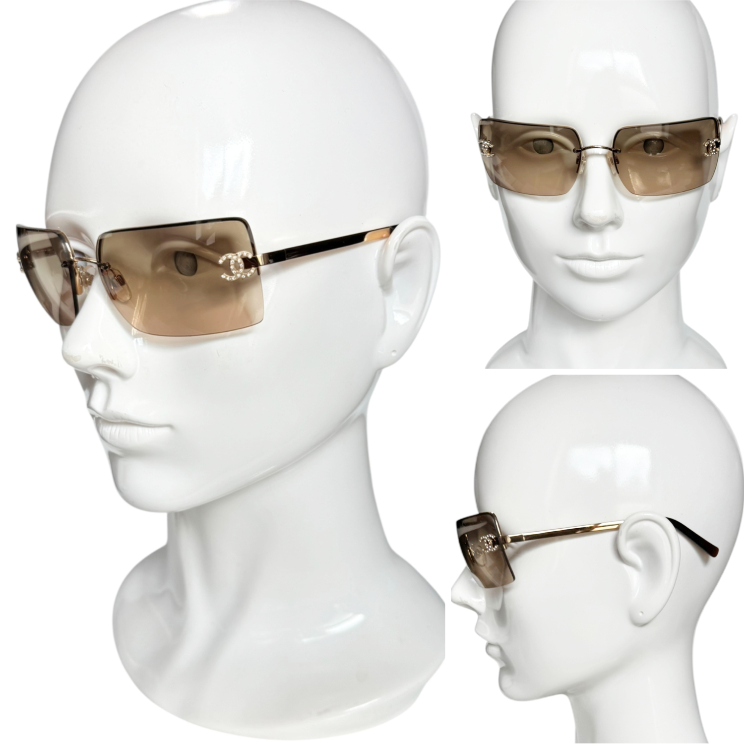Chanel Diamante Logo Rimless Sunglasses in Brown / Gold - Image 4