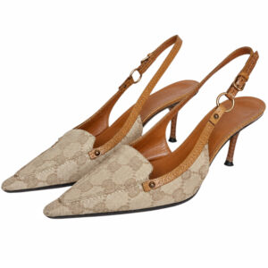 Vintage Gucci Monogram Slingback Heels in Beige / Tan UK 4 | NITRYL