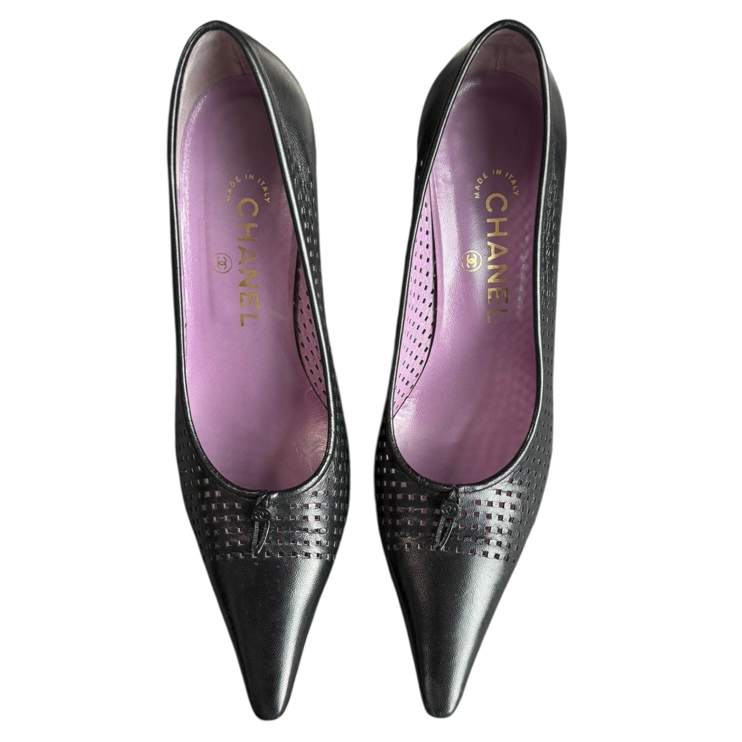 Chanel Logo Perforated Heels in Black UK 4 - Image 2