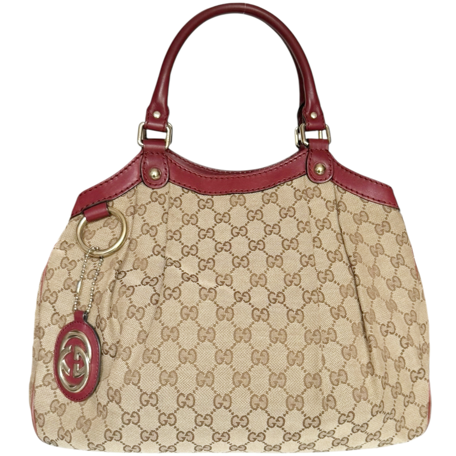 Vintage Gucci Monogram Sukey Hobo Shoulder Bag Beige / Red / Gold | NITRYL